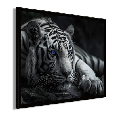 Wandbild gerahmt TIGER MIT BLAUEN AUGEN 40x50 cm – Tierbild Natur Wanddeko - Seitenansicht