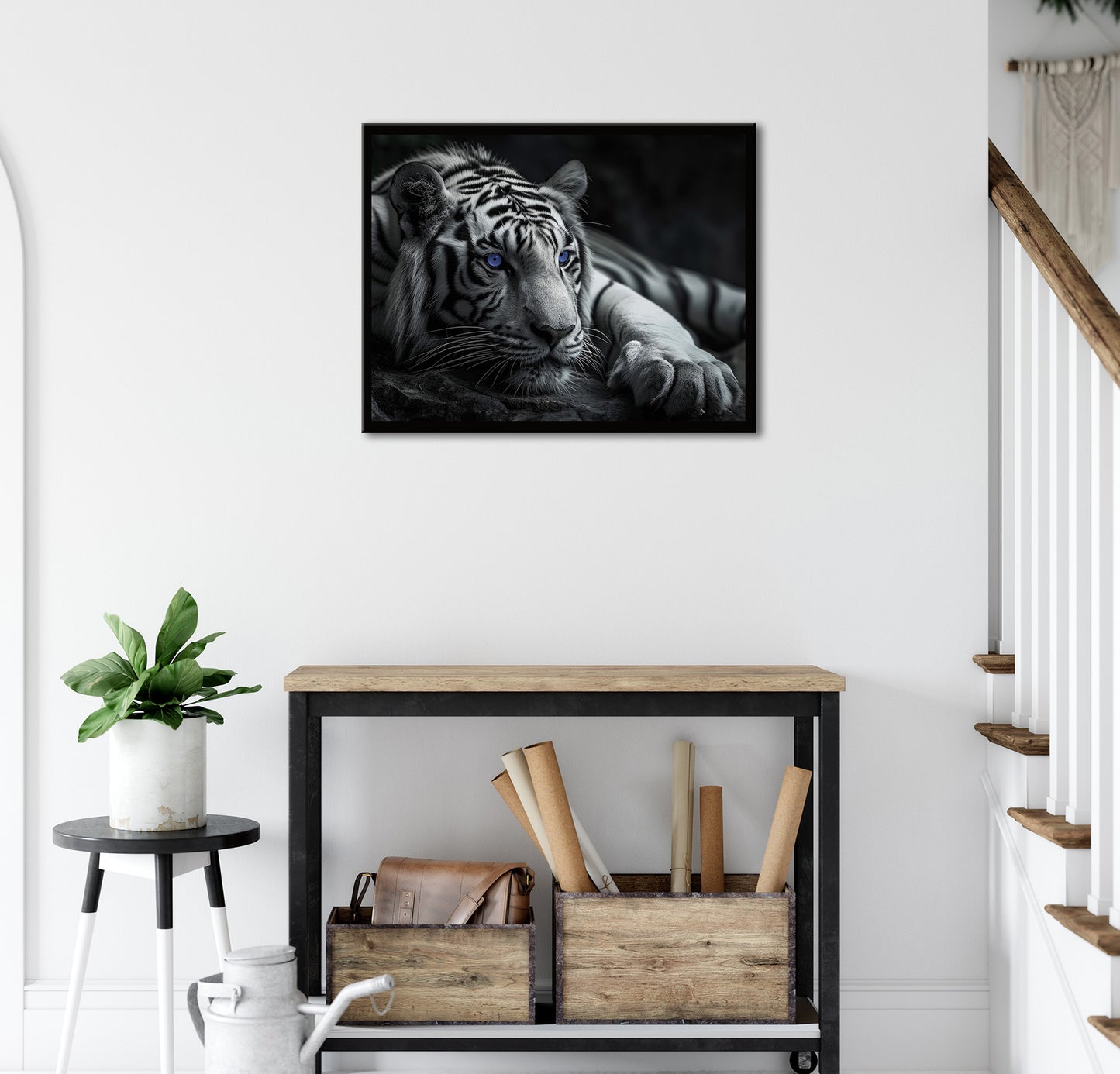 Wandbild gerahmt TIGER MIT BLAUEN AUGEN 40x50 cm – Tierbild Natur Wanddeko - Ambiente 2