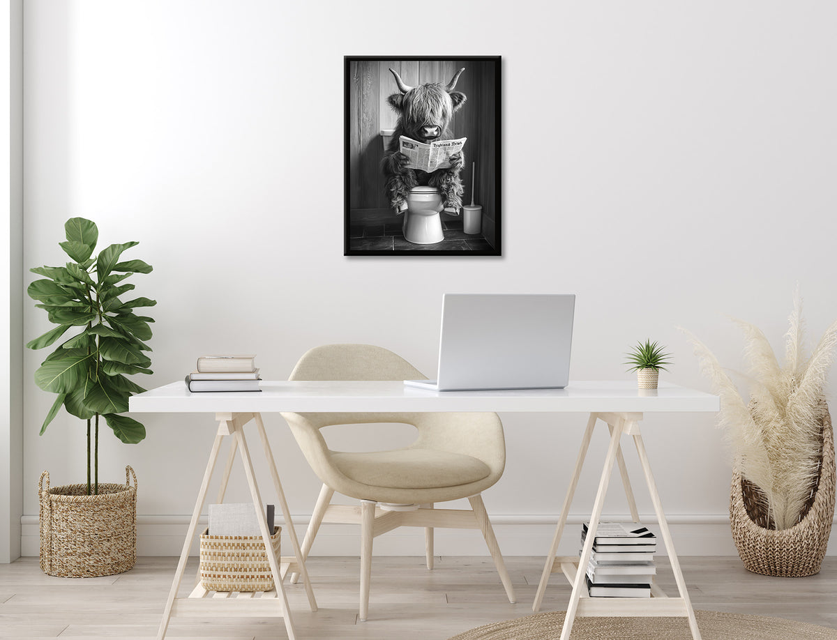 Wandbild gerahmt HOCHLANDRIND BEIM GESCHÄFT 40x50 cm – Wanddeko Boho Scandi - Ambiente 3