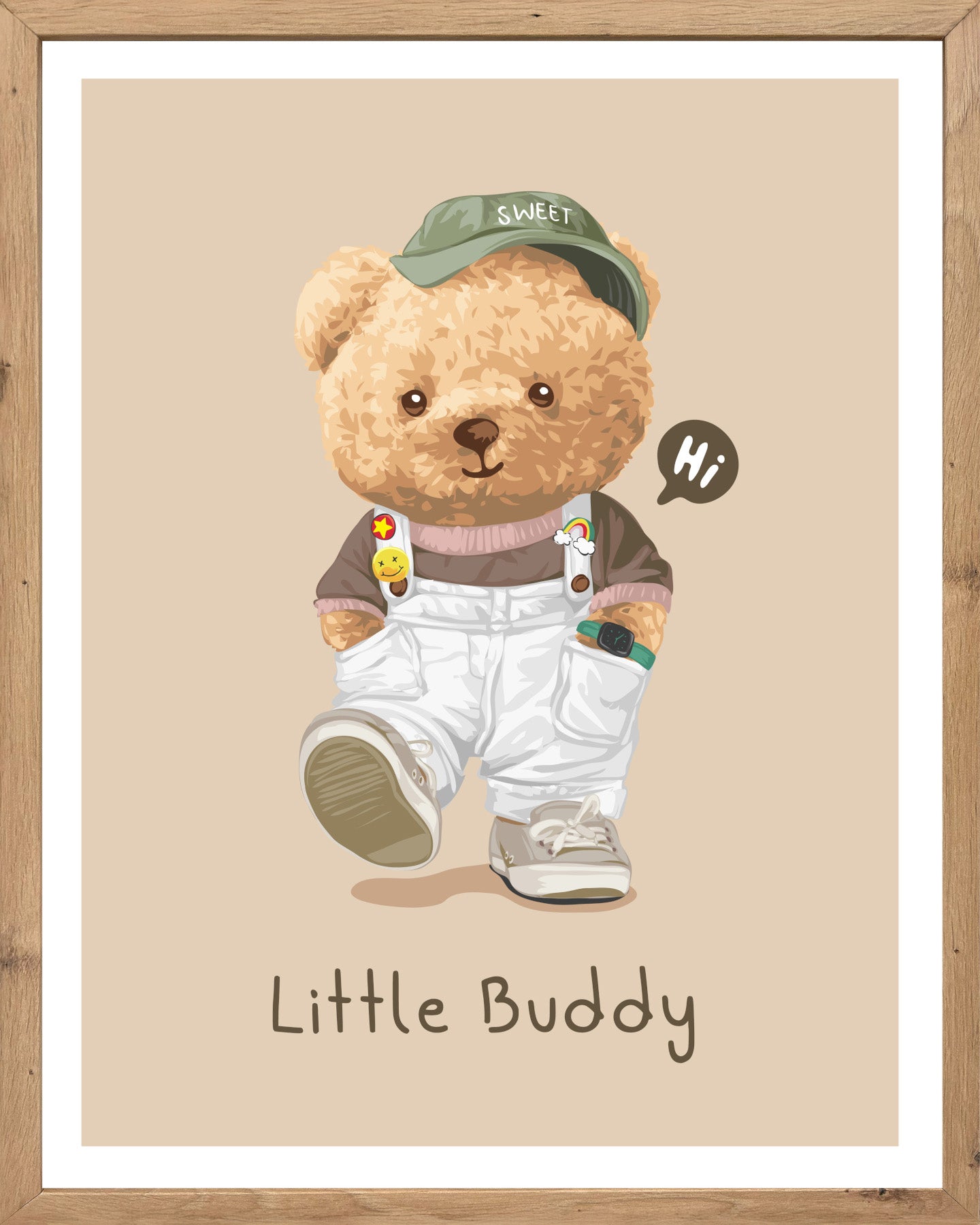 Wandbild gerahmt LITTLE BUDDY 40x50 cm – Kinderzimmer Wanddeko Bär