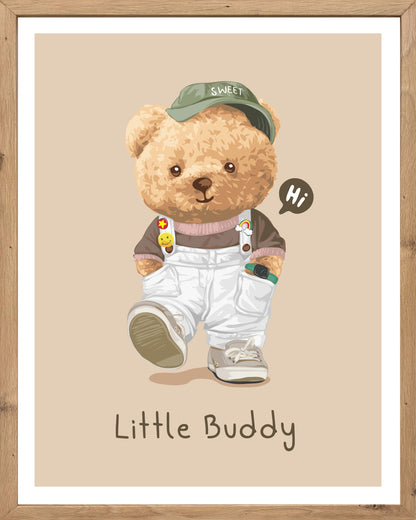 Wandbild gerahmt LITTLE BUDDY 40x50 cm – Kinderzimmer Wanddeko Bär