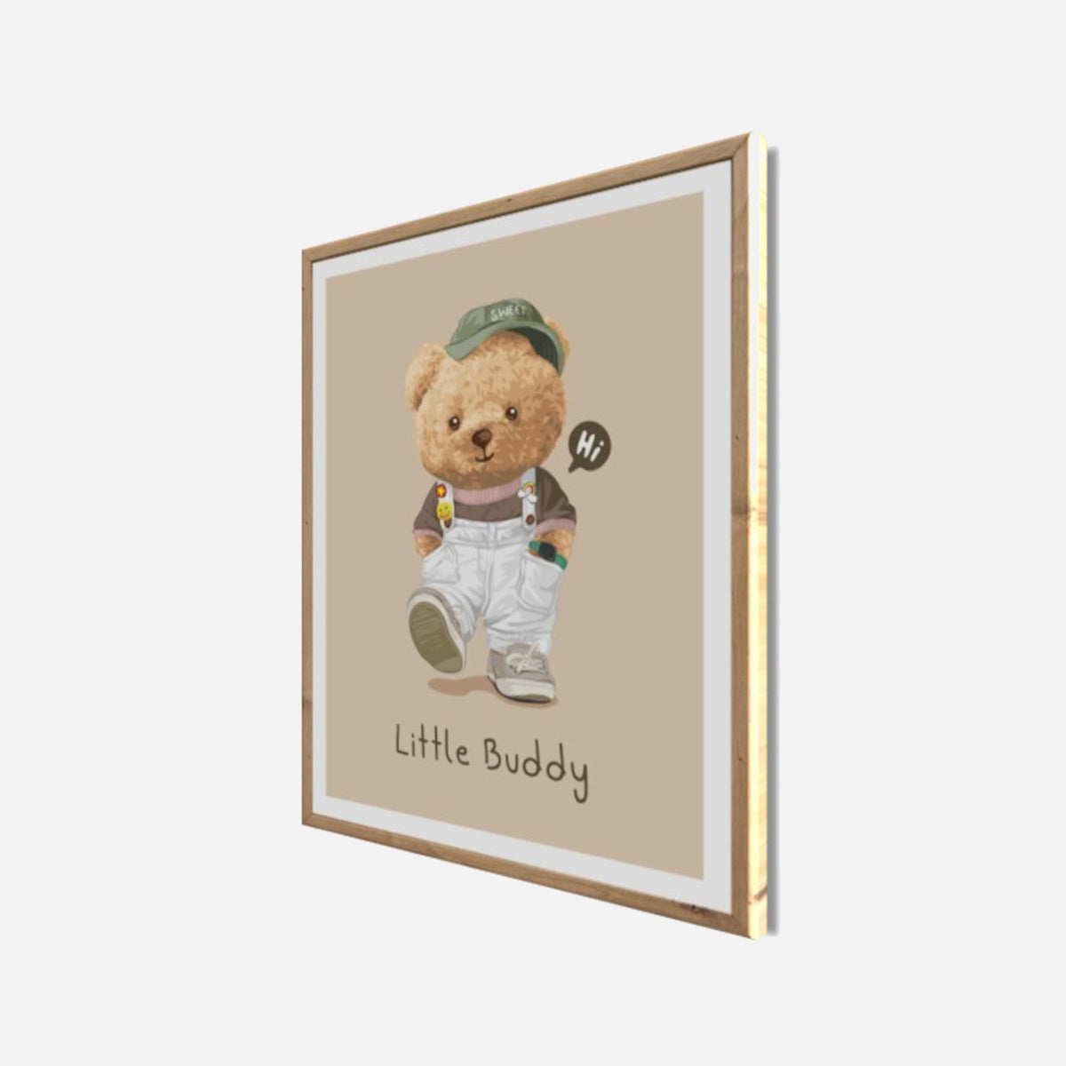 Wandbild gerahmt LITTLE BUDDY 40x50 cm – Kinderzimmer Wanddeko Bär - Seitenansicht