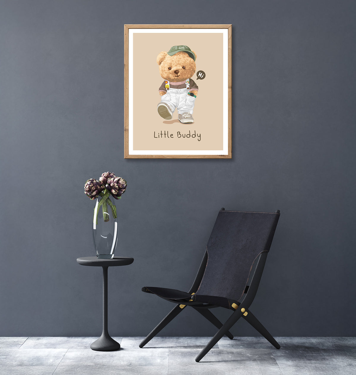 Wandbild gerahmt LITTLE BUDDY 40x50 cm – Kinderzimmer Wanddeko Bär - Ambiente 1