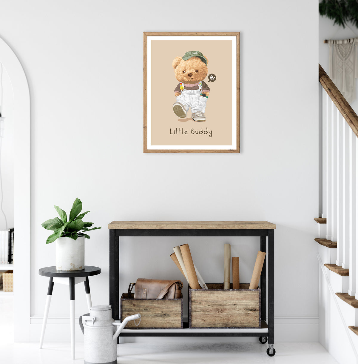 Wandbild gerahmt LITTLE BUDDY 40x50 cm – Kinderzimmer Wanddeko Bär - Ambiente 2
