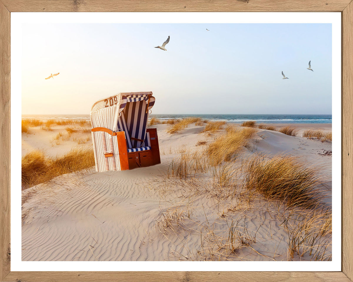 Wandbild gerahmt STRANDKORB DÜNE 40x50 cm – Maritime Wanddeko Küste
