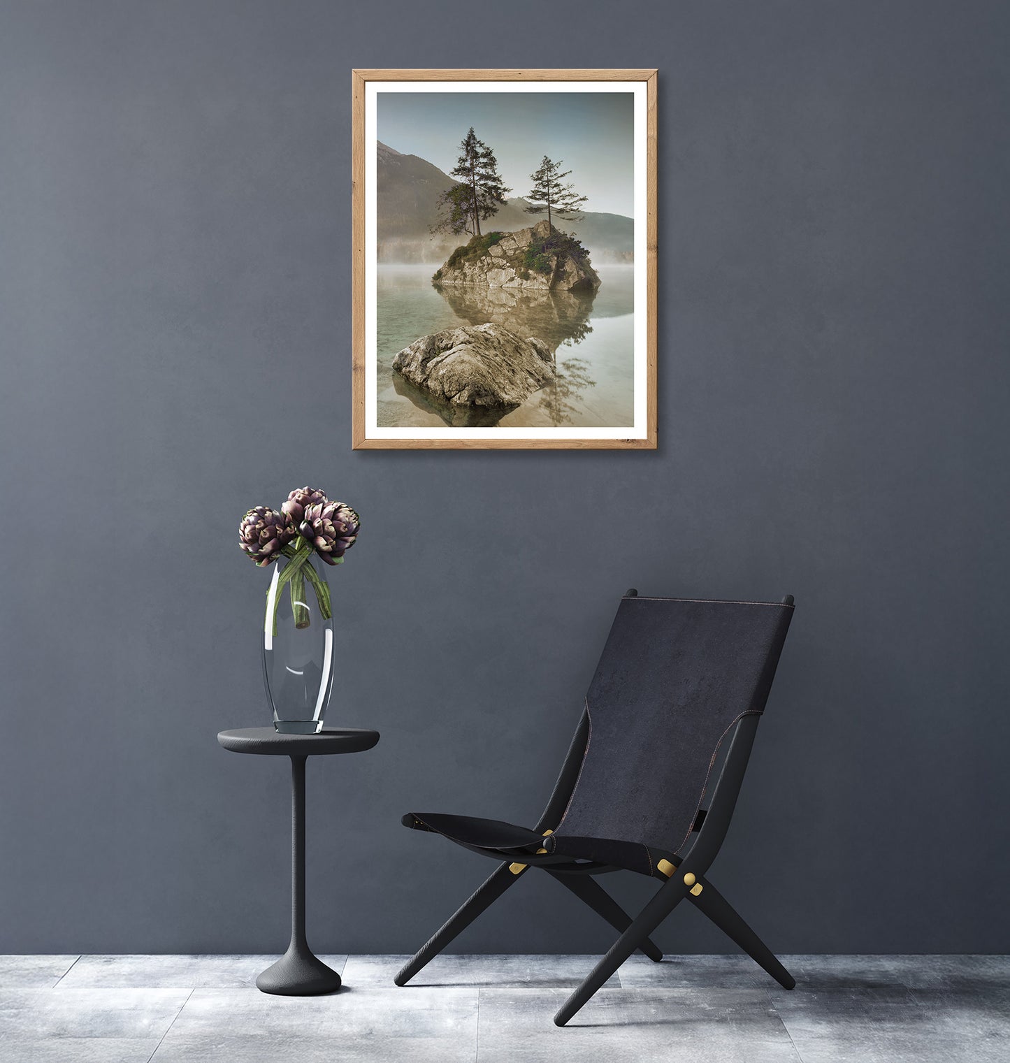 Wandbild gerahmt INSEL IM SEE 40x50 cm – Natur Wandbild beruhigend - Ambiente 1
