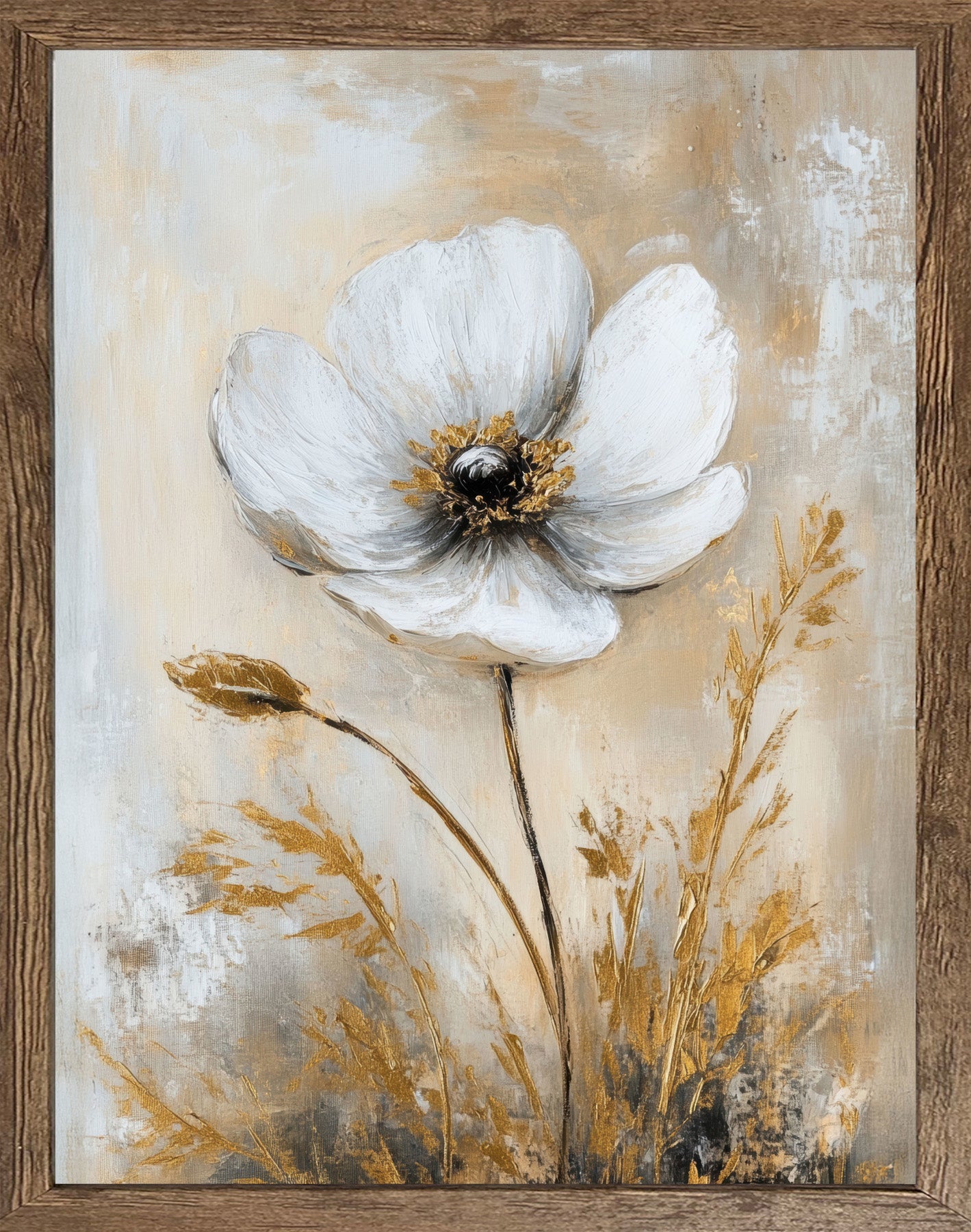Wandbild gerahmt BLUME GOLD 40x50 cm – Elegante Wanddeko modern