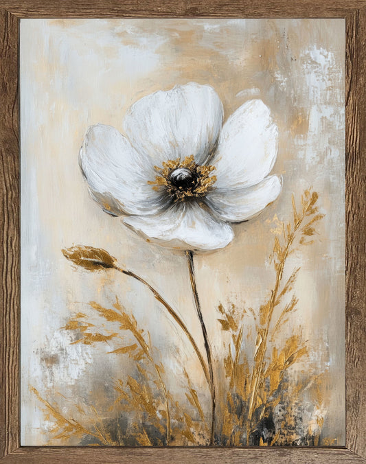 Wandbild gerahmt BLUME GOLD 40x50 cm – Elegante Wanddeko modern