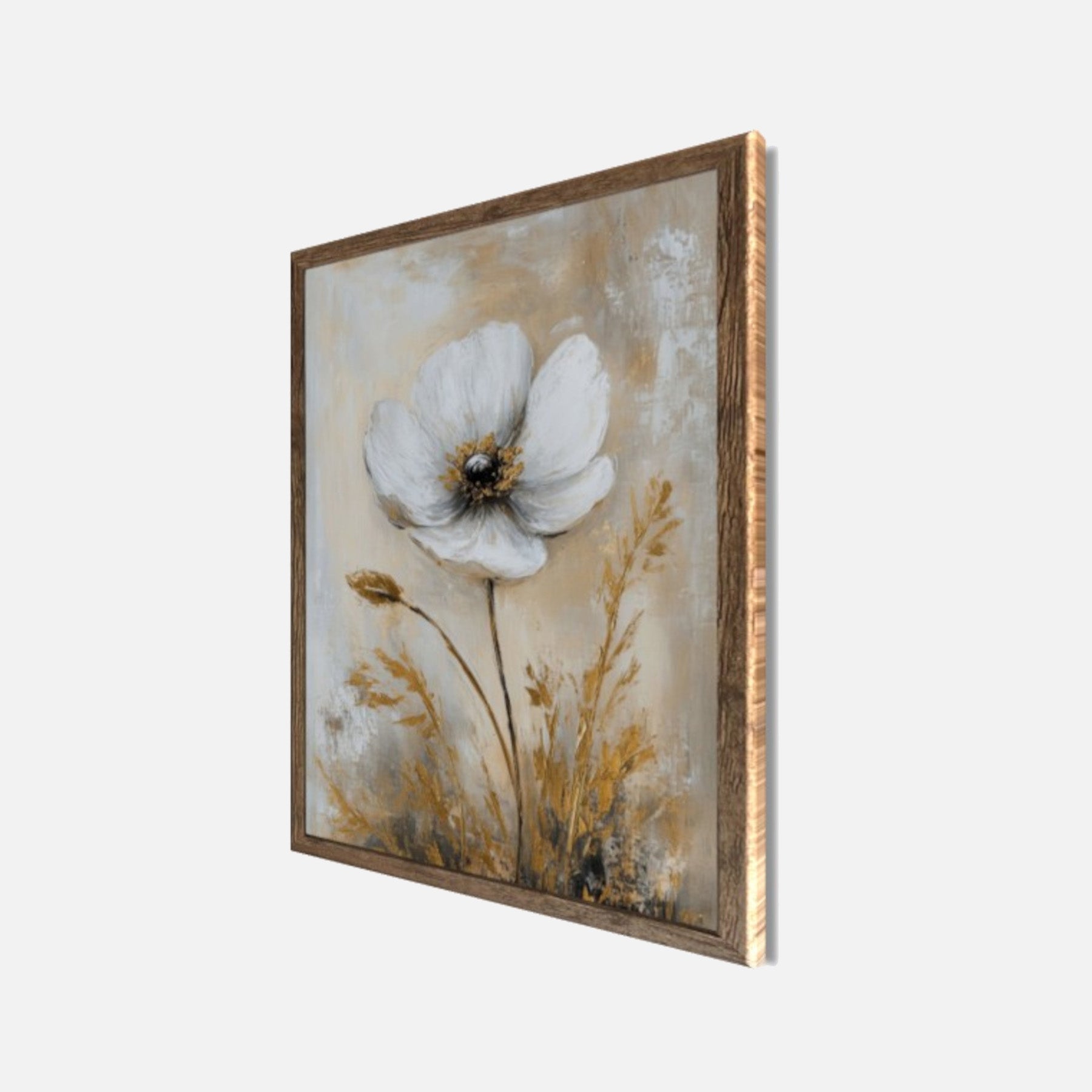 Wandbild gerahmt BLUME GOLD 40x50 cm – Elegante Wanddeko modern - Seitenansicht