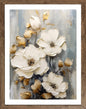Wandbild gerahmt WEISSE BLUMEN MIT GOLDENEN AKZENTEN 40x50 cm – Elegante Wanddeko modern