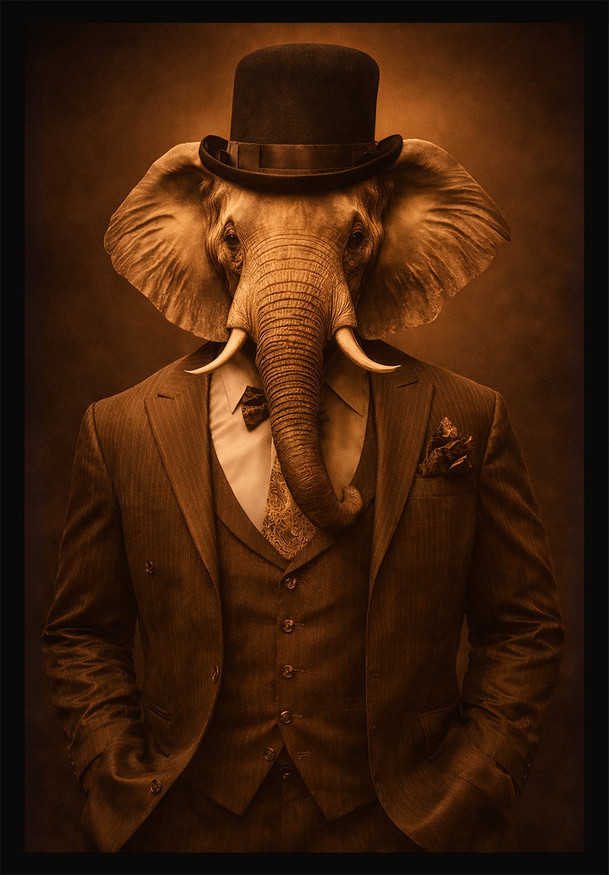 Wandbild gerahmt ELEFANT IM ANZUG 50x70 cm – Modernes Glamour Portrait