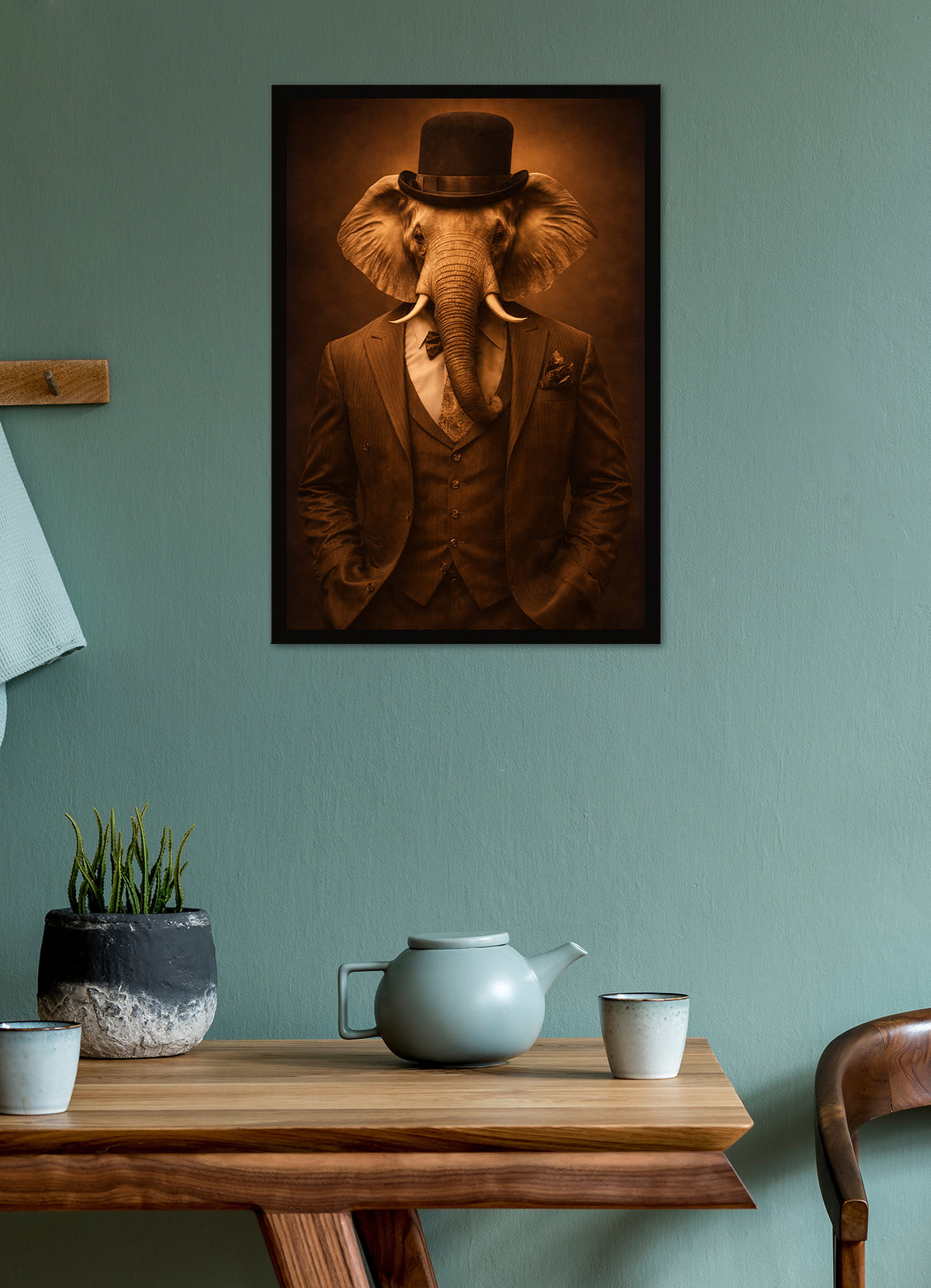 Wandbild gerahmt ELEFANT IM ANZUG 50x70 cm – Modernes Glamour Portrait - Ambiente 2