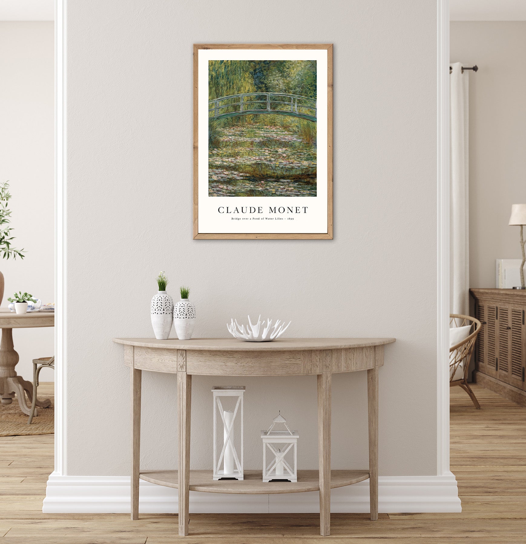 Wandbild gerahmt BRÜCKE ÜBER SEEROSEN 50x70 cm – Sommerliches Küstenmotiv - Ambiente 3