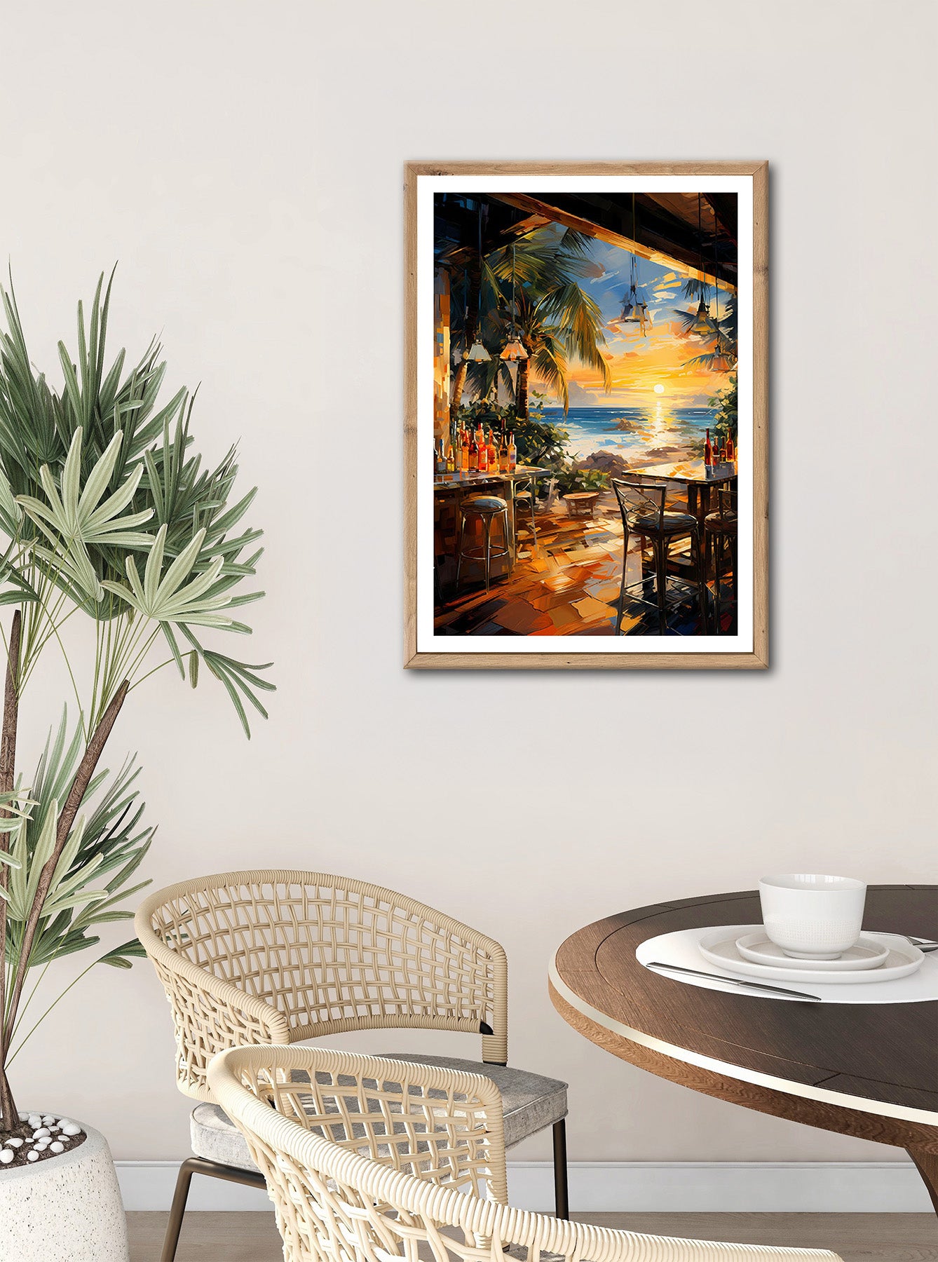 Wandbild gerahmt STRANDBAR 50x70 cm – Sommerliches Küstenmotiv mit Palmen - Ambiente 2