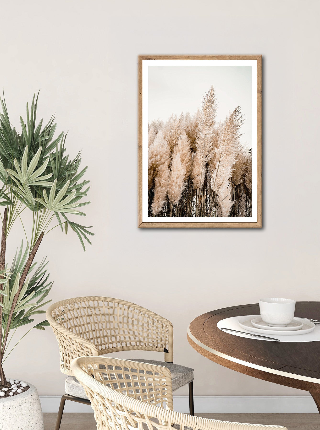 Wandbild gerahmt PAMPASGRAS 50x70 cm – Natürliches Gräsermotiv in Beige - Ambiente 2