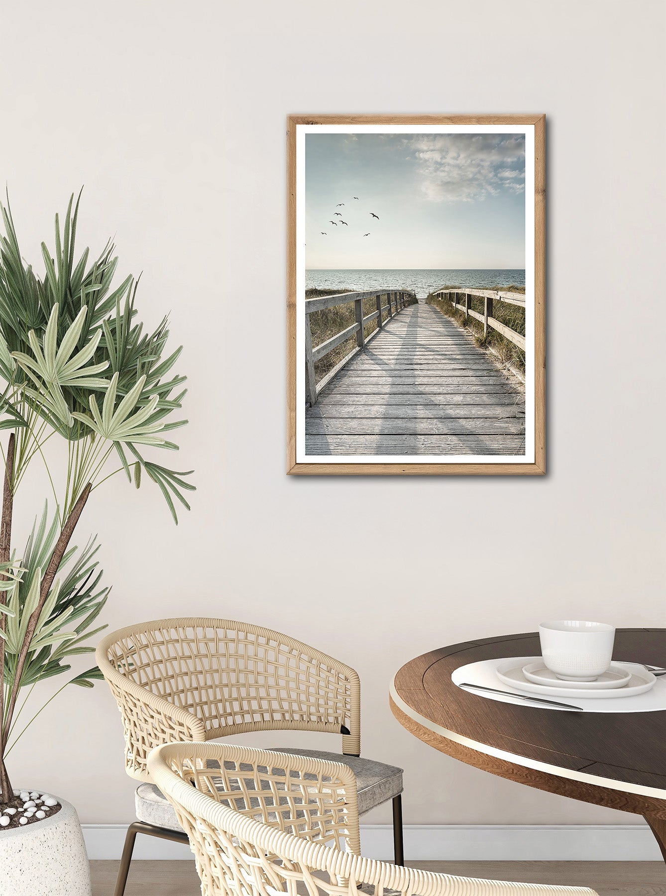 Wandbild gerahmt STEG ZUM MEER 50x70 cm – Maritime Küsten Deko Beige-Tönen - Ambiente 2