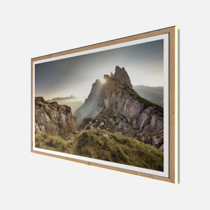 Wandbild gerahmt BERGE SONNENAUFGANG 50x70 cm – Landschaftsbild Alpen Panorama - Seitenansicht