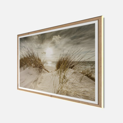 Wandbild gerahmt STRANDSONNE 50x70 cm – Maritime Wanddeko Dünen Meerblick - Seitenansicht