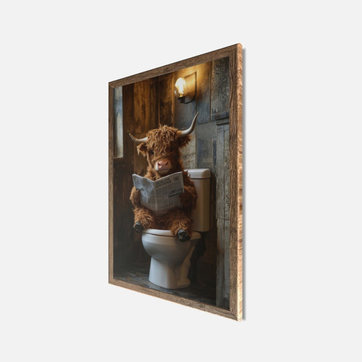 Wandbild gerahmt HIGHLAND NEWS 50x70 cm – Lustiges Hochlandrind Bad - Seitenansicht