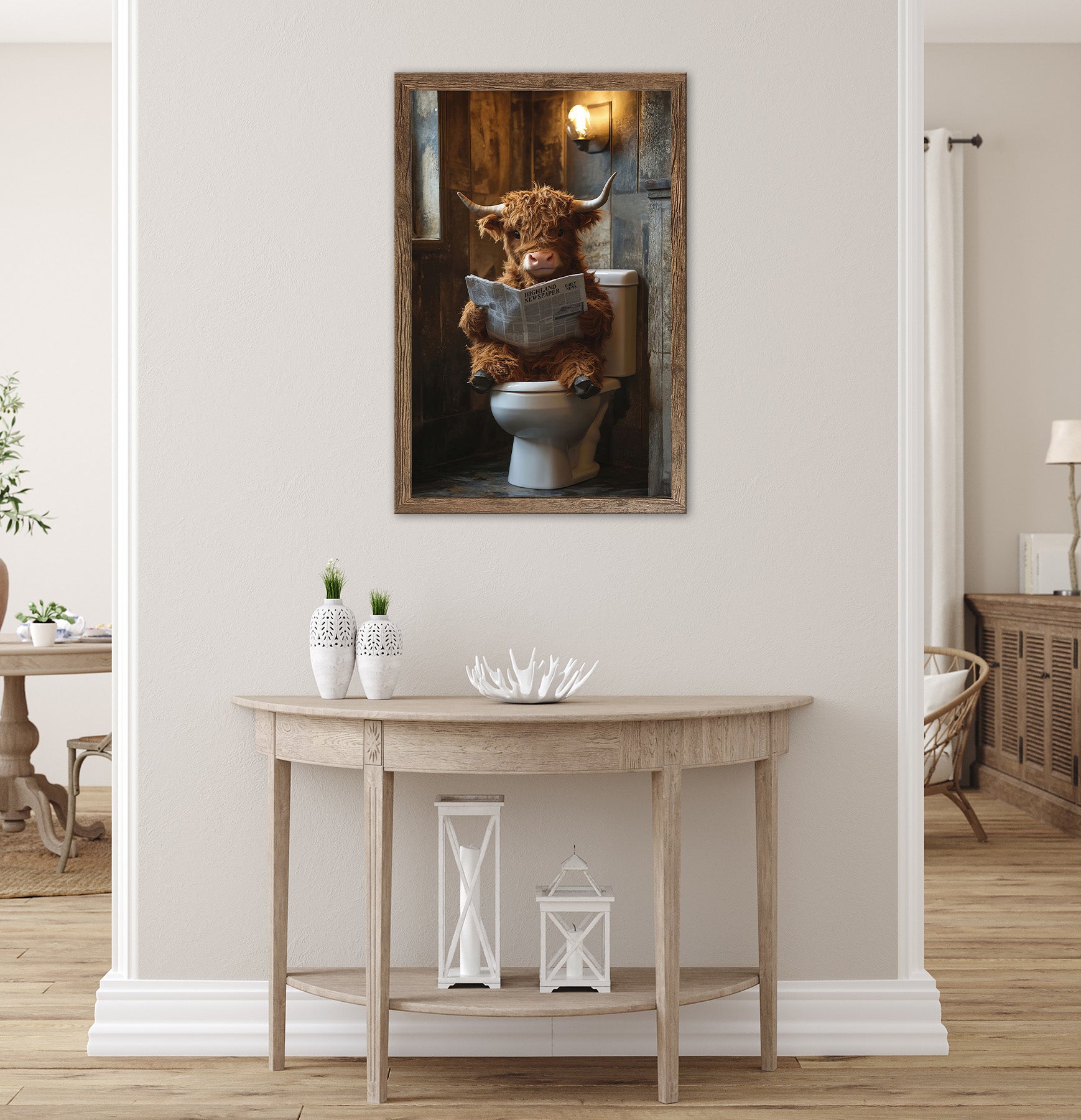 Wandbild gerahmt HIGHLAND NEWS 50x70 cm – Lustiges Hochlandrind Bad - Ambiente 3