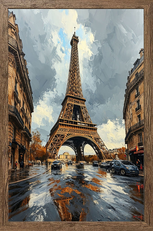 Wandbild gerahmt EIFFELTURM GEMÄLDE 50x70 cm – Paris Skyline im modernen Stil