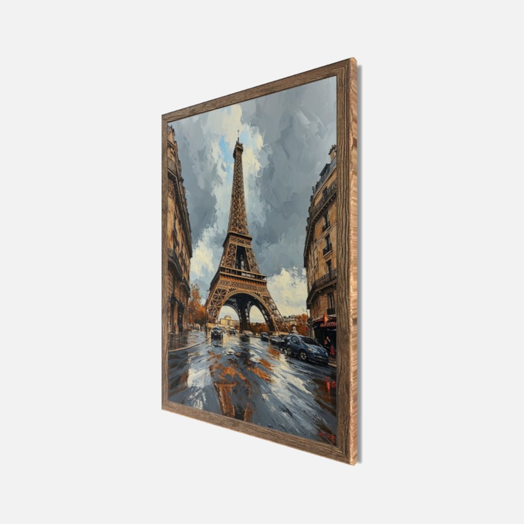 Wandbild gerahmt EIFFELTURM GEMÄLDE 50x70 cm – Paris Skyline im modernen Stil - Seitenansicht