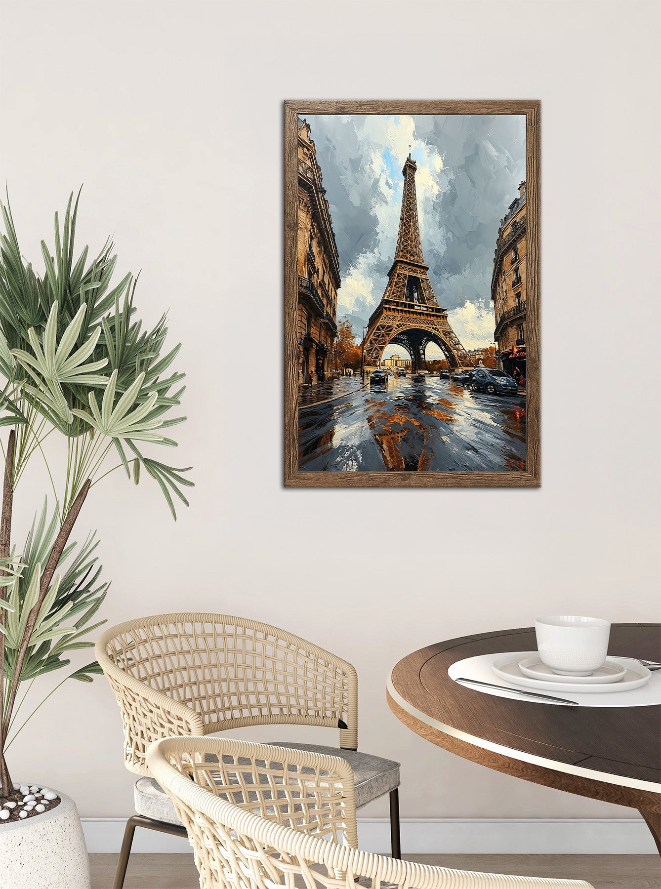 Wandbild gerahmt EIFFELTURM GEMÄLDE 50x70 cm – Paris Skyline im modernen Stil - Ambiente 1