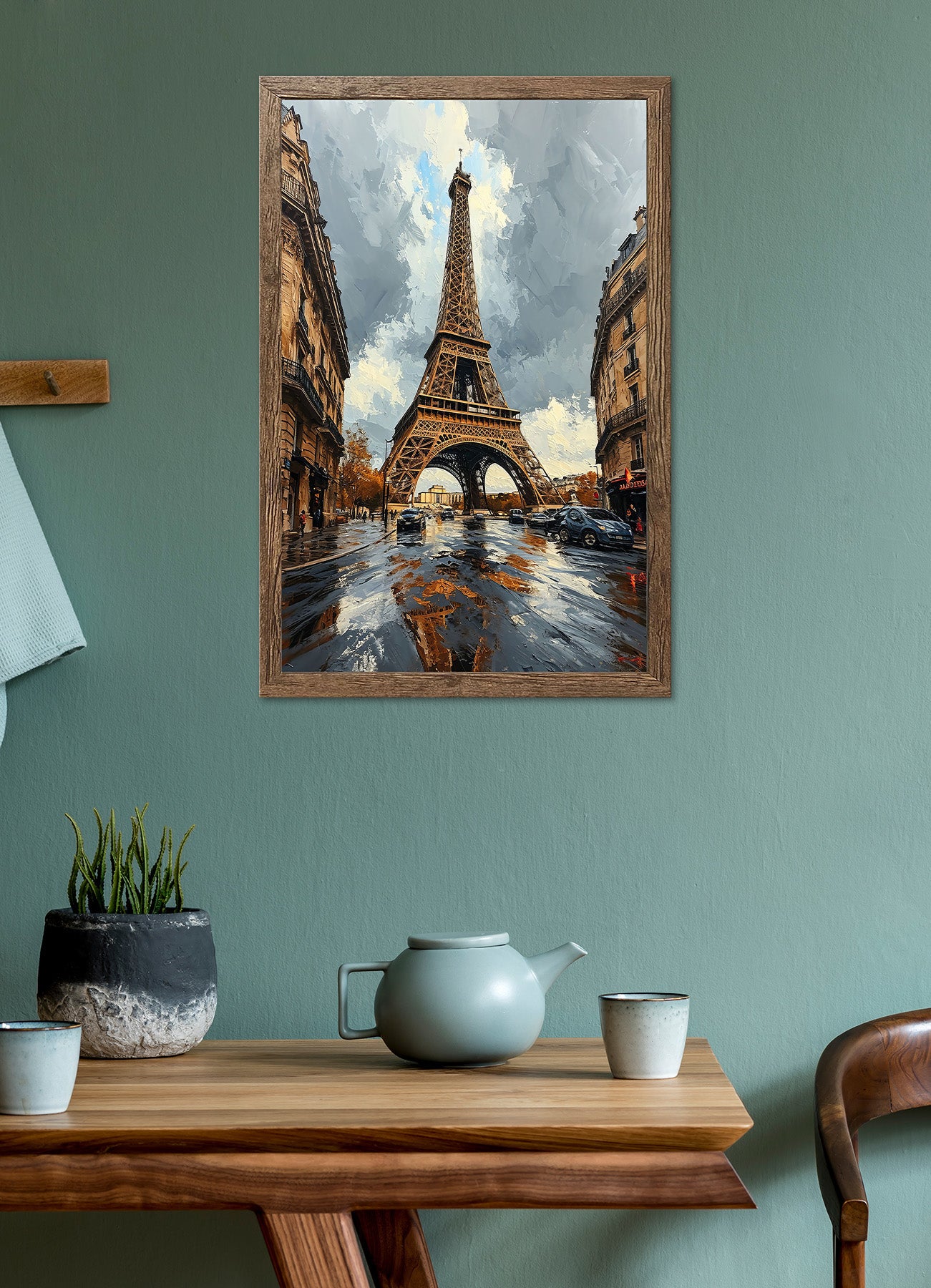 Wandbild gerahmt EIFFELTURM GEMÄLDE 50x70 cm – Paris Skyline im modernen Stil - Ambiente 2