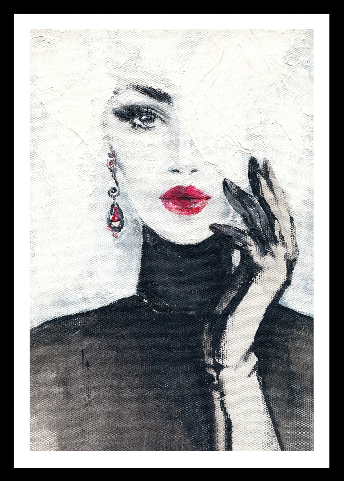 Wandbild gerahmt FRAU MIT ROTEN LIPPEN 50x70 cm – Stilvolles Damenportrait