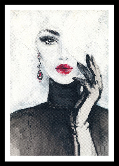 Wandbild gerahmt FRAU MIT ROTEN LIPPEN 50x70 cm – Stilvolles Damenportrait
