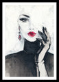Wandbild gerahmt FRAU MIT ROTEN LIPPEN 50x70 cm – Stilvolles Damenportrait
