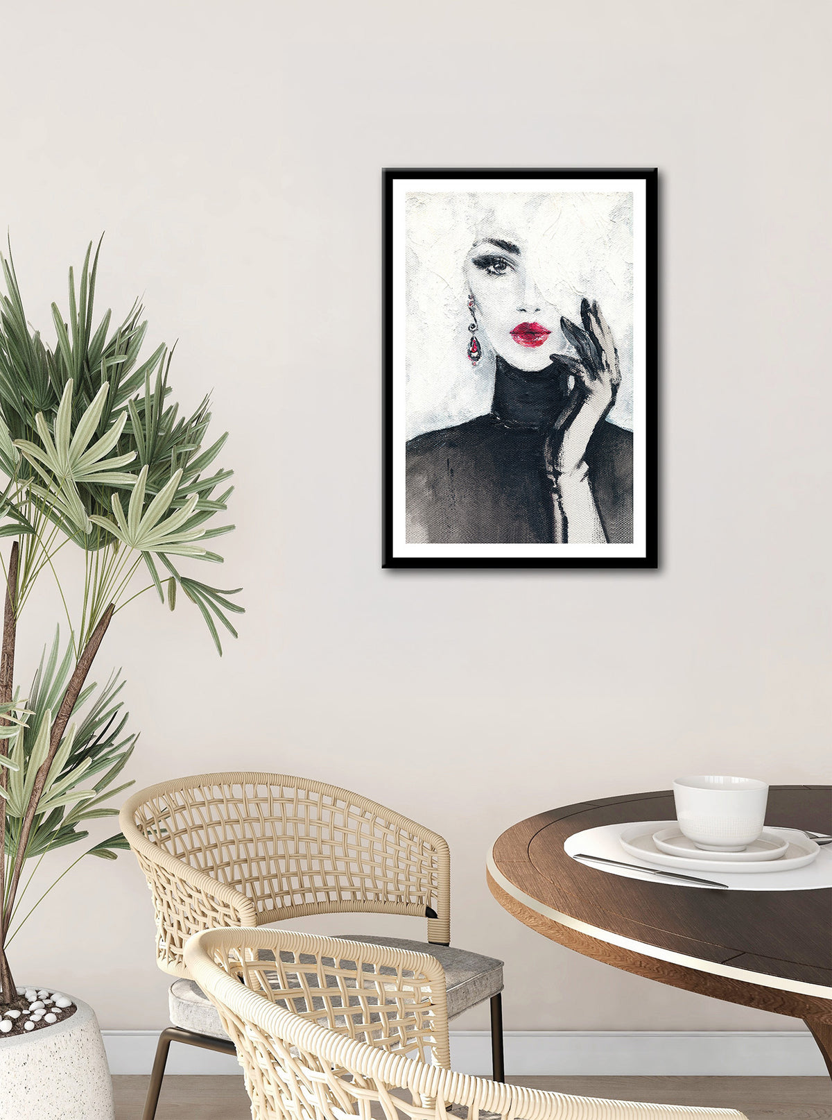 Wandbild gerahmt FRAU MIT ROTEN LIPPEN 50x70 cm – Stilvolles Damenportrait - Ambiente 2