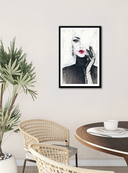 Wandbild gerahmt FRAU MIT ROTEN LIPPEN 50x70 cm – Stilvolles Damenportrait - Ambiente 2